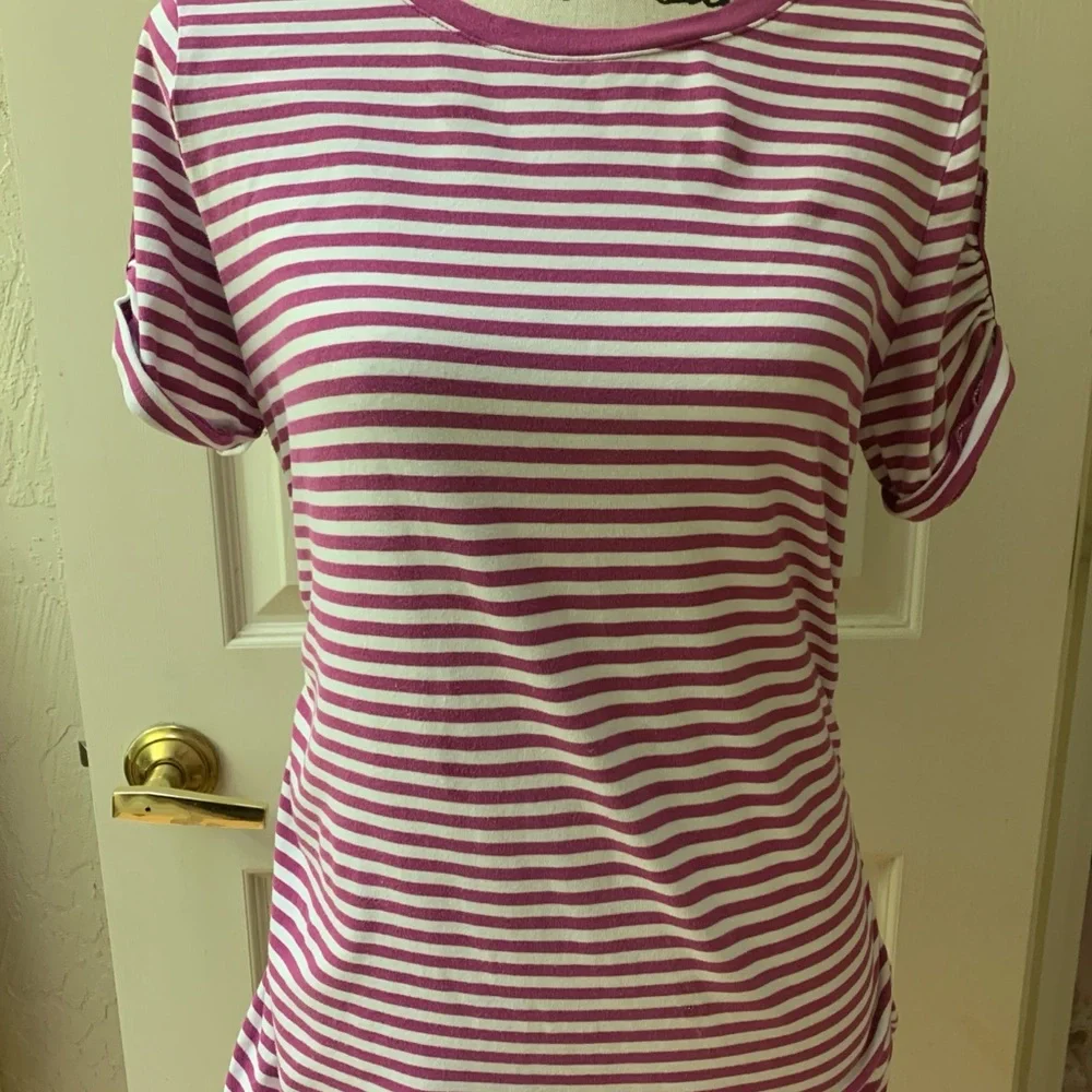 Michael Kors Purple and White Striped Short Sleeve Tee